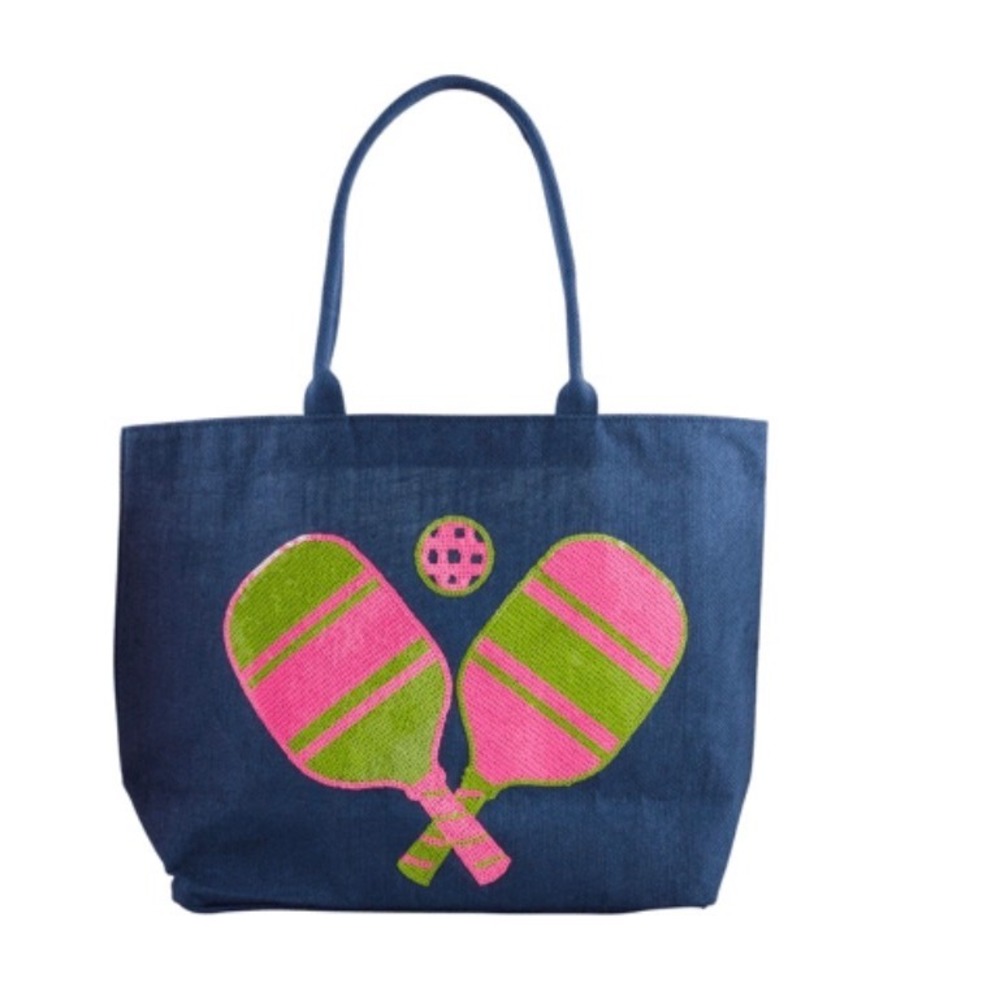 Mud Pie Pickleball Sparkle Tote jute construction sequin-embellished paddle  NWT